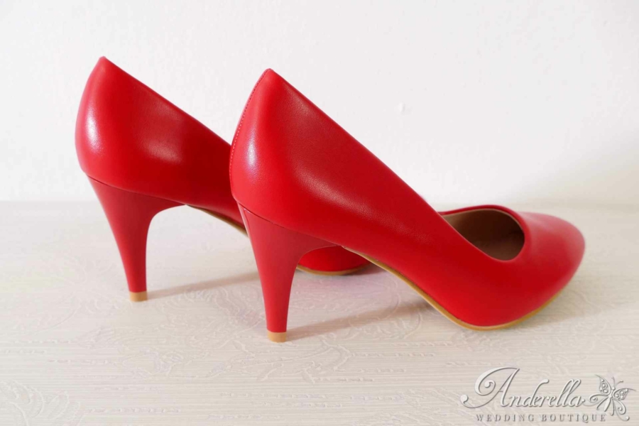 Bőrhatású zárt alkalmi cipő - piros