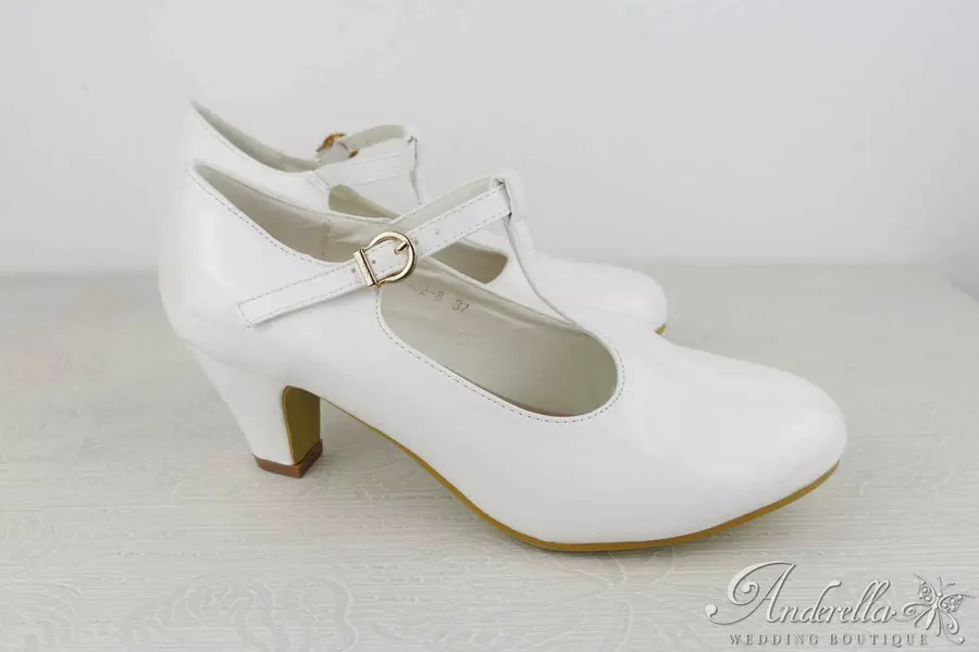 T-pántos esküvői cipő - alacsony sarokkal - 38