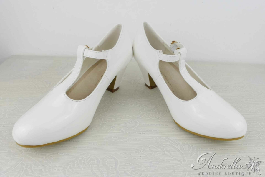 T-pántos esküvői cipő - alacsony sarokkal